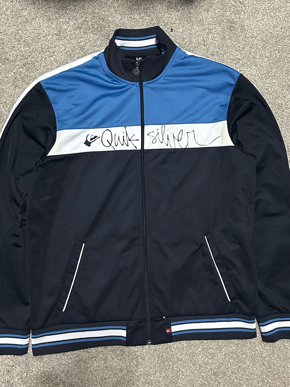 2000s Quiksilver Blue Zip Up Track Jacket Mens Medium Y2K